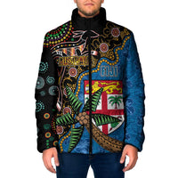 Fijian and Australian Culture Together Padded Jacket Aboriginal Art and Tapa Motifs with Kangaroo and Palm Tree - Polynesian Pride