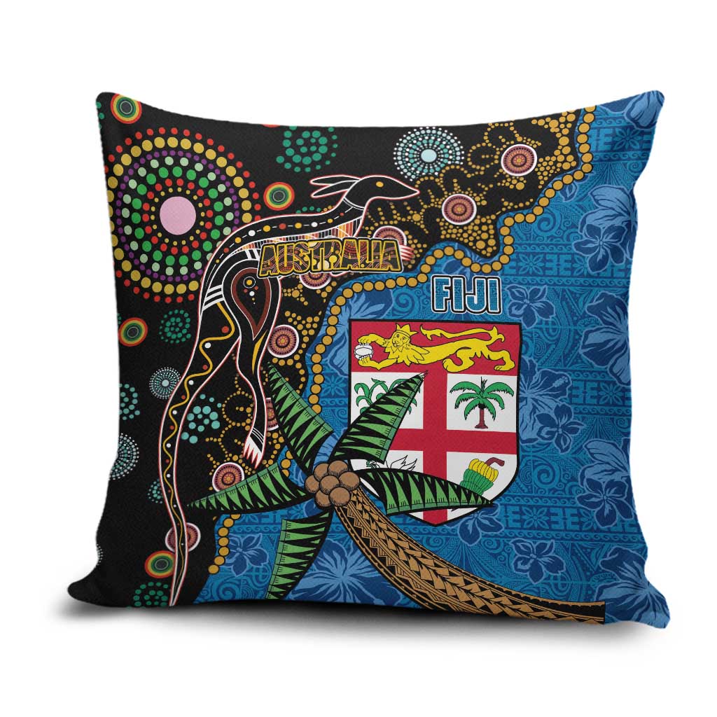Fijian and Australian Culture Together Pillow Cover Aboriginal Art and Tapa Motifs with Kangaroo and Palm Tree - Polynesian Pride