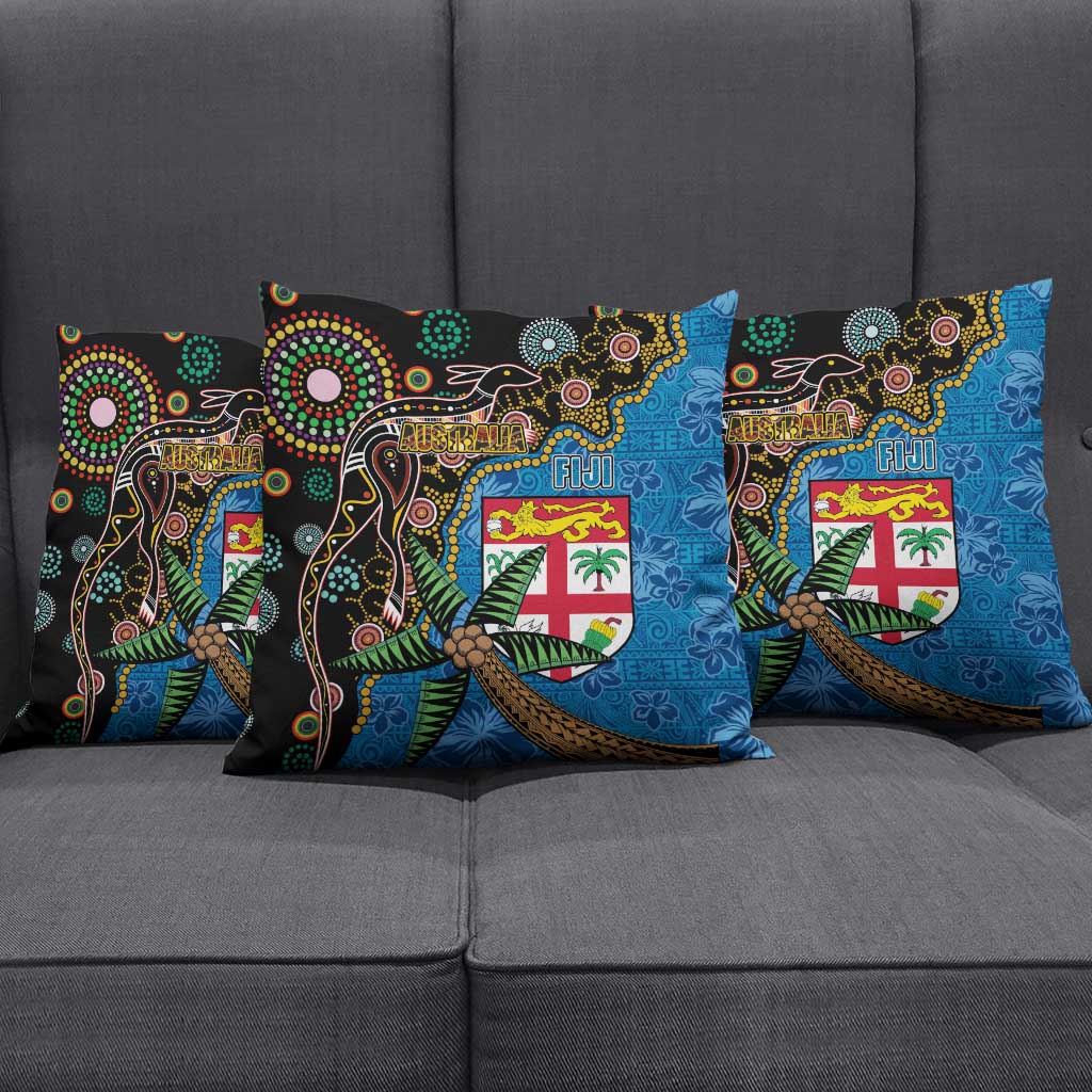Fijian and Australian Culture Together Pillow Cover Aboriginal Art and Tapa Motifs with Kangaroo and Palm Tree - Polynesian Pride