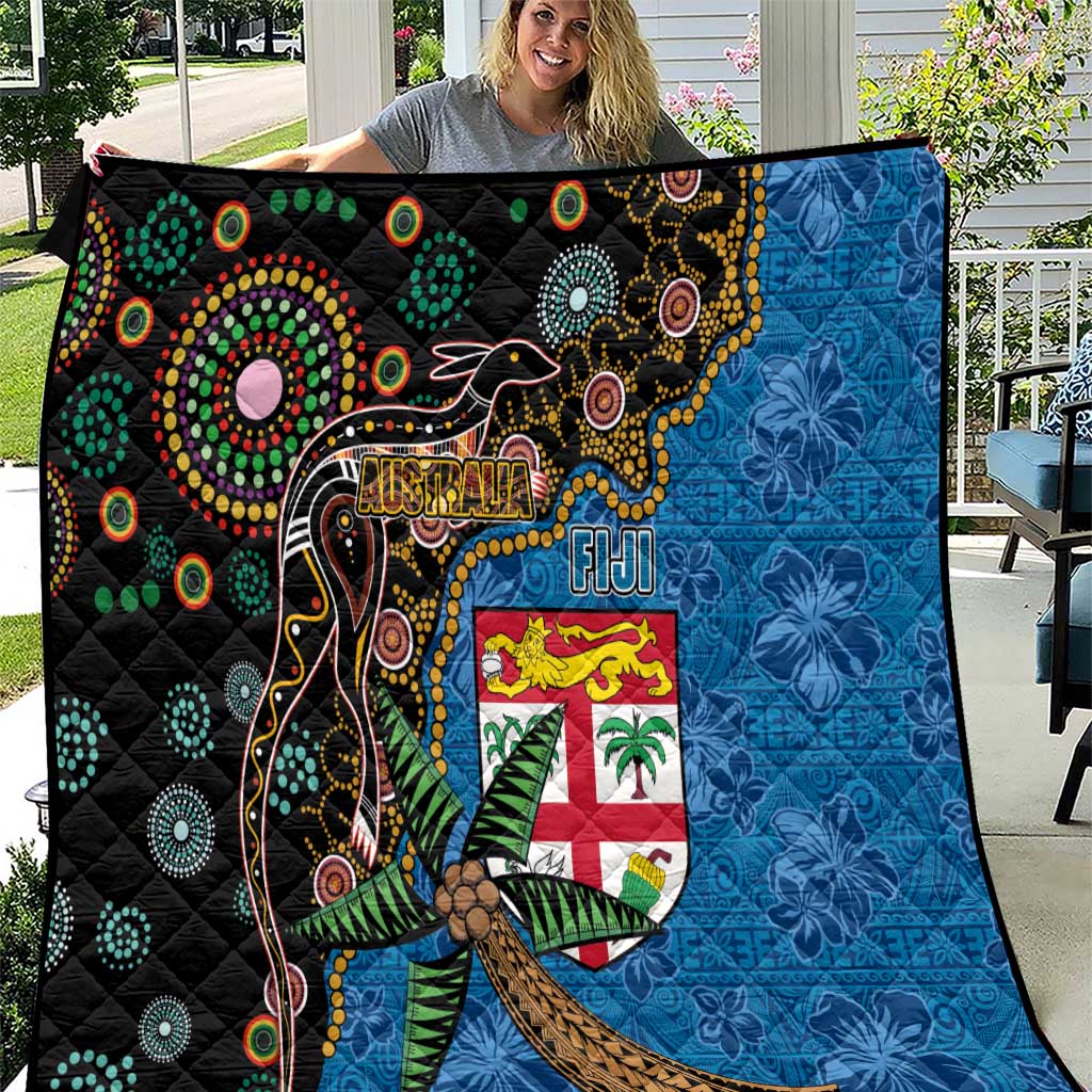 Fijian and Australian Culture Together Quilt Aboriginal Art and Tapa Motifs with Kangaroo and Palm Tree - Polynesian Pride