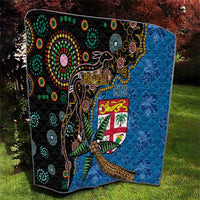 Fijian and Australian Culture Together Quilt Aboriginal Art and Tapa Motifs with Kangaroo and Palm Tree - Polynesian Pride