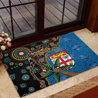 Fijian and Australian Culture Together Rubber Doormat Aboriginal Art and Tapa Motifs with Kangaroo and Palm Tree - Polynesian Pride