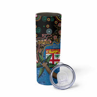 Fijian and Australian Culture Together Skinny Tumbler Aboriginal Art and Tapa Motifs with Kangaroo and Palm Tree - Polynesian Pride