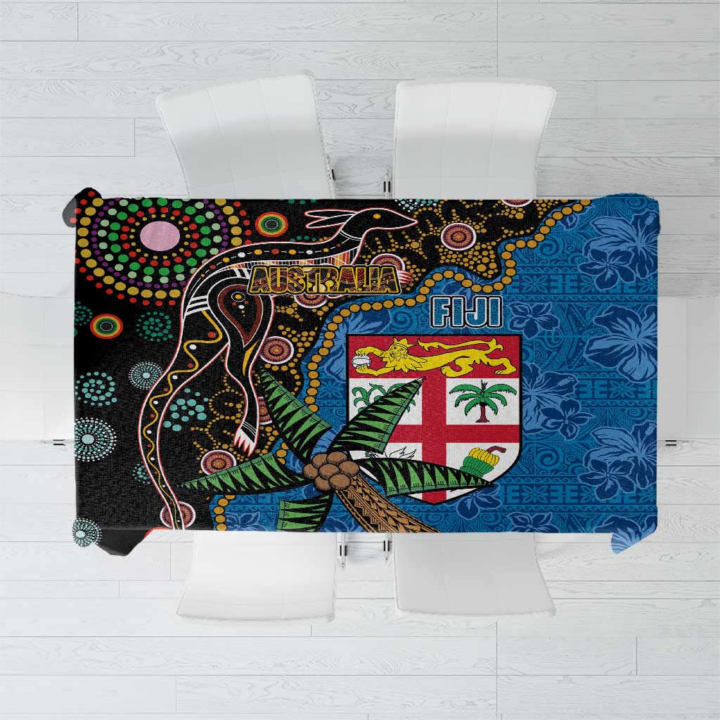 Fijian and Australian Culture Together Tablecloth Aboriginal Art and Tapa Motifs with Kangaroo and Palm Tree - Polynesian Pride