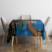 Fijian and Australian Culture Together Tablecloth Aboriginal Art and Tapa Motifs with Kangaroo and Palm Tree - Polynesian Pride