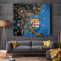 Fijian and Australian Culture Together Tapestry Aboriginal Art and Tapa Motifs with Kangaroo and Palm Tree - Polynesian Pride