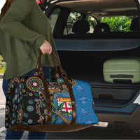 Fijian and Australian Culture Together Travel Bag Aboriginal Art and Tapa Motifs with Kangaroo and Palm Tree - Polynesian Pride