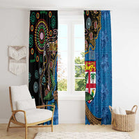 Fijian and Australian Culture Together Window Curtain Aboriginal Art and Tapa Motifs with Kangaroo and Palm Tree - Polynesian Pride