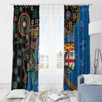 Fijian and Australian Culture Together Window Curtain Aboriginal Art and Tapa Motifs with Kangaroo and Palm Tree - Polynesian Pride