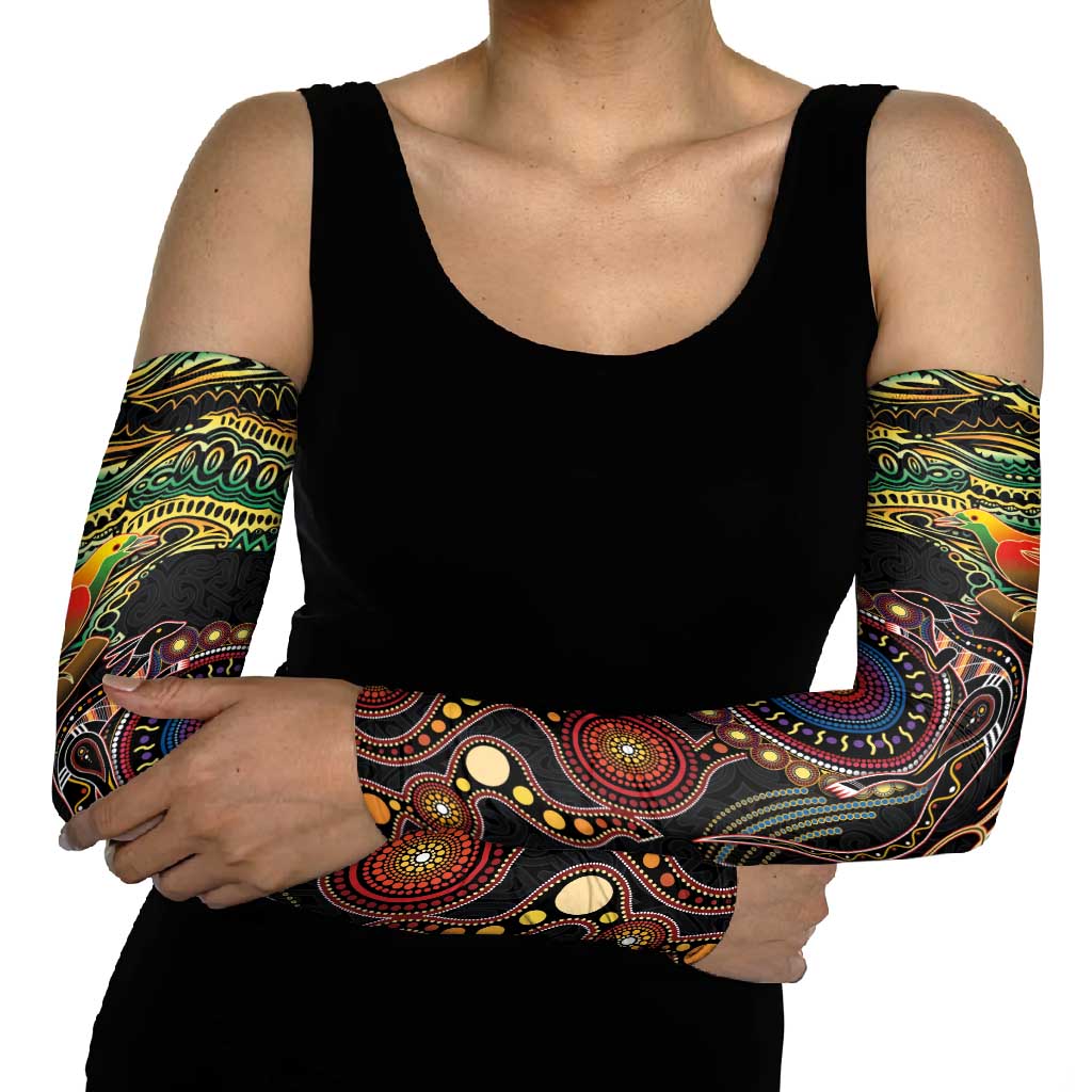 Papua New Guinea and Australia Together Arm Sleeves Bird of Paradise and Kangaroo Melanesian Aboriginal Motifs - Polynesian Pride