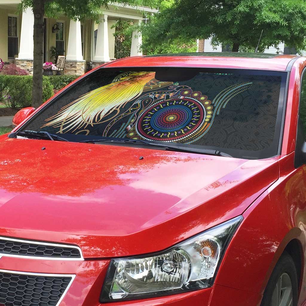 Papua New Guinea and Australia Together Auto Sun Shade Bird of Paradise and Kangaroo Melanesian Aboriginal Motifs - Polynesian Pride