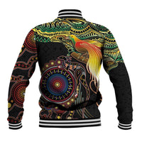 Papua New Guinea and Australia Together Baseball Jacket Bird of Paradise and Kangaroo Melanesian Aboriginal Motifs - Polynesian Pride