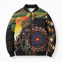 Papua New Guinea and Australia Together Bomber Puffer Jacket Bird of Paradise and Kangaroo Melanesian Aboriginal Motifs - Polynesian Pride