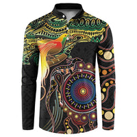 Papua New Guinea and Australia Together Button Sweatshirt Bird of Paradise and Kangaroo Melanesian Aboriginal Motifs - Polynesian Pride