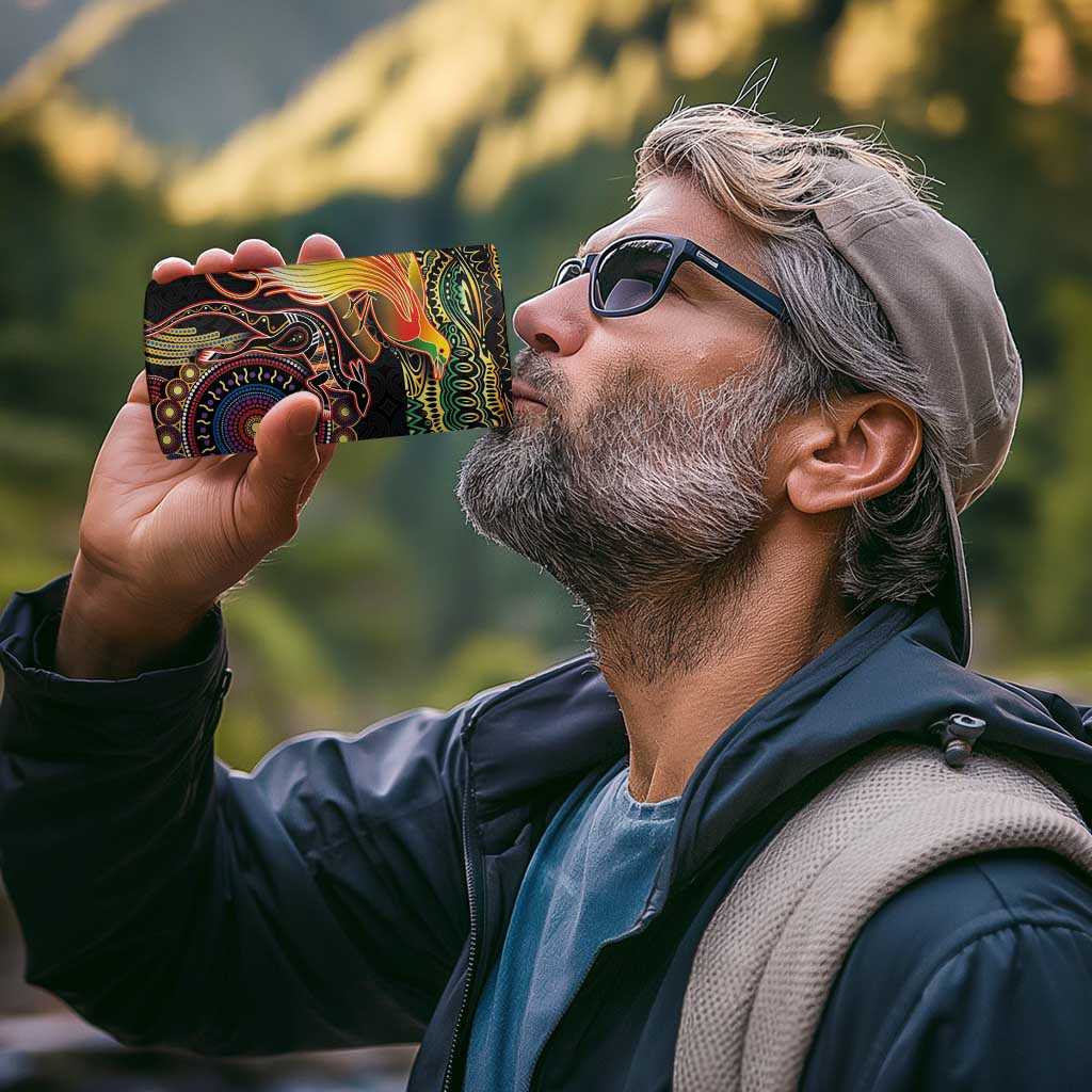 Papua New Guinea and Australia Together 4 in 1 Can Cooler Tumbler Bird of Paradise and Kangaroo Melanesian Aboriginal Motifs - Polynesian Pride