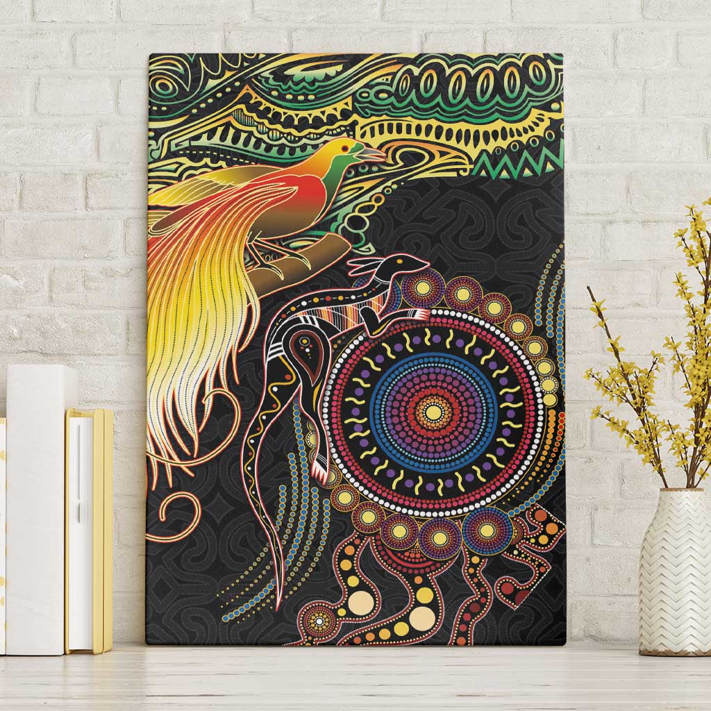 Papua New Guinea and Australia Together Canvas Wall Art Bird of Paradise and Kangaroo Melanesian Aboriginal Motifs - Polynesian Pride