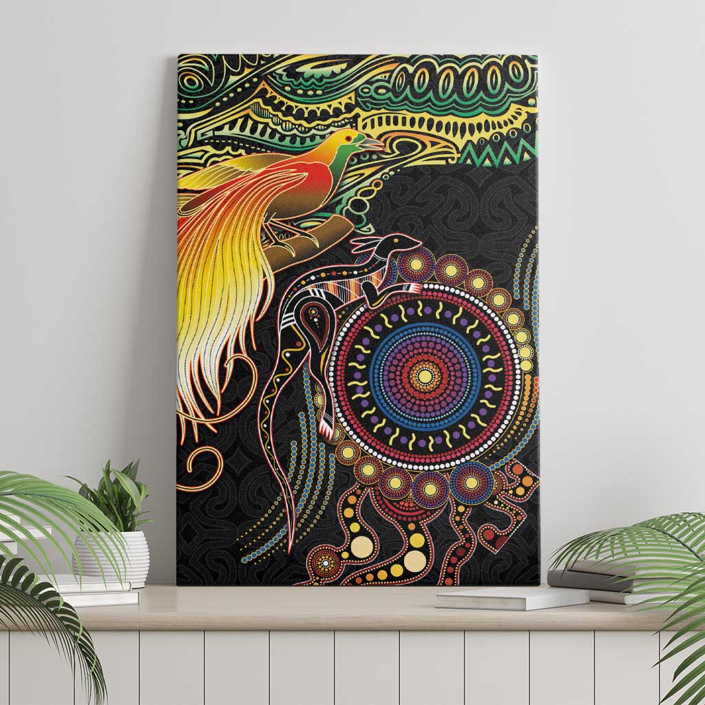 Papua New Guinea and Australia Together Canvas Wall Art Bird of Paradise and Kangaroo Melanesian Aboriginal Motifs - Polynesian Pride