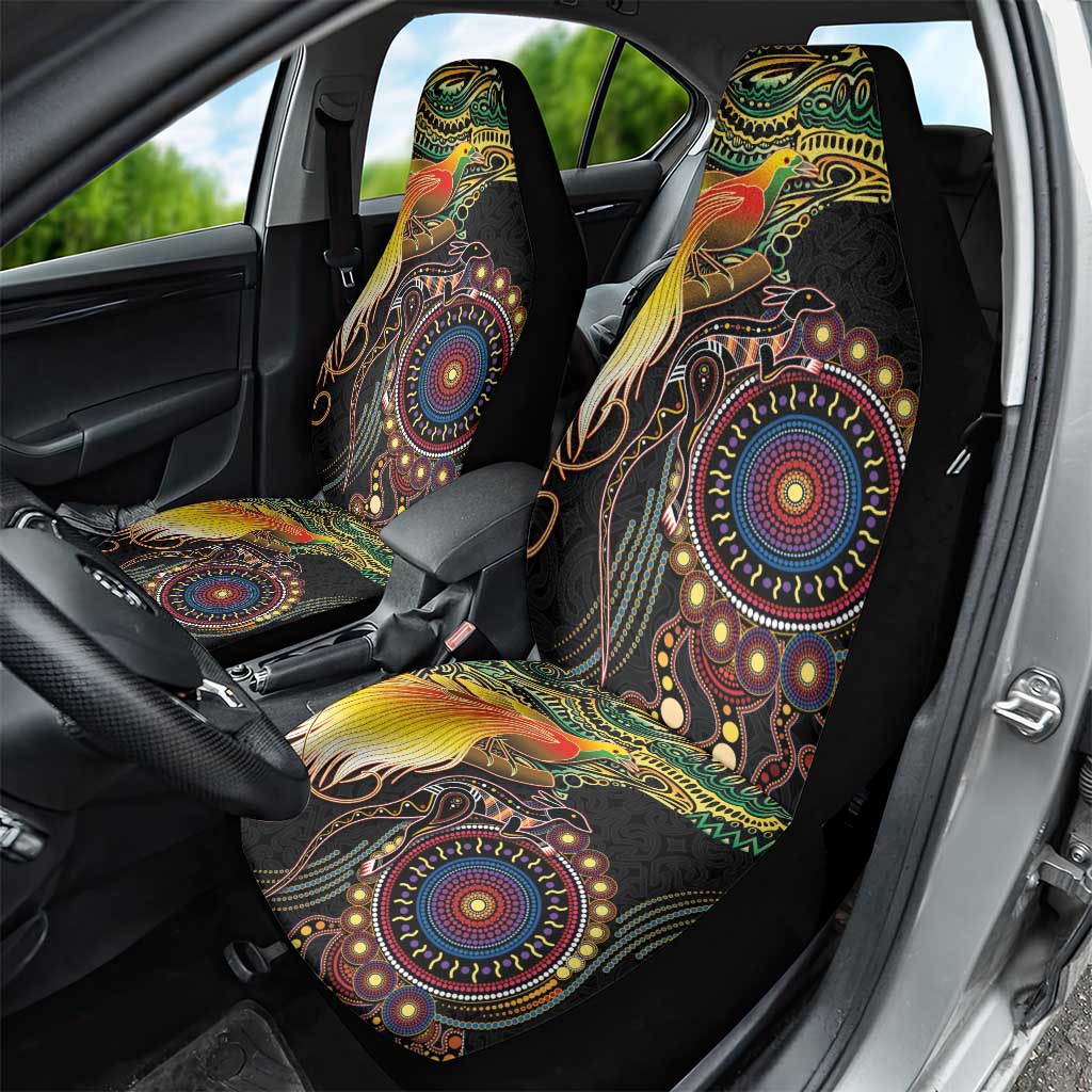 Papua New Guinea and Australia Together Car Seat Cover Bird of Paradise and Kangaroo Melanesian Aboriginal Motifs - Polynesian Pride