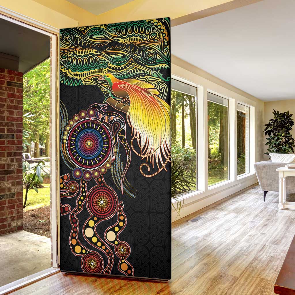 Papua New Guinea and Australia Together Door Cover Bird of Paradise and Kangaroo Melanesian Aboriginal Motifs - Polynesian Pride