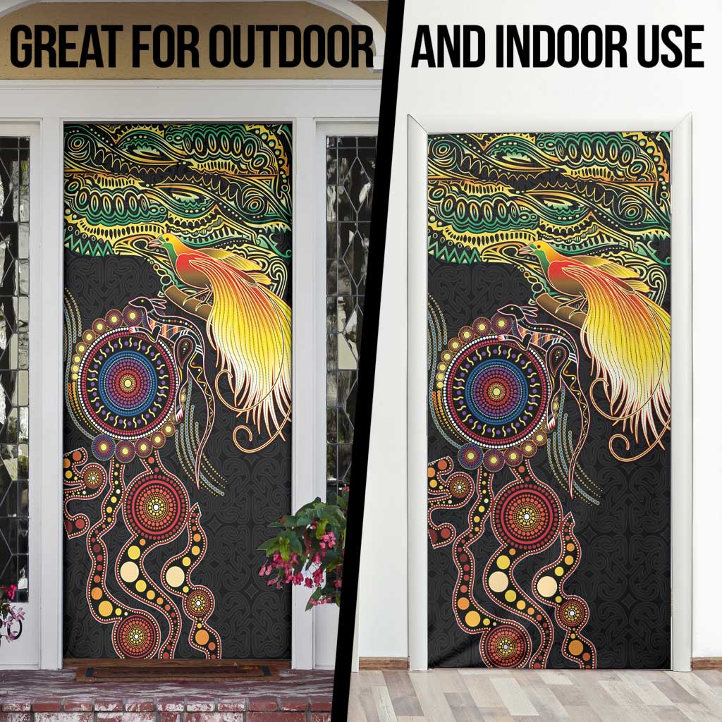 Papua New Guinea and Australia Together Door Cover Bird of Paradise and Kangaroo Melanesian Aboriginal Motifs - Polynesian Pride