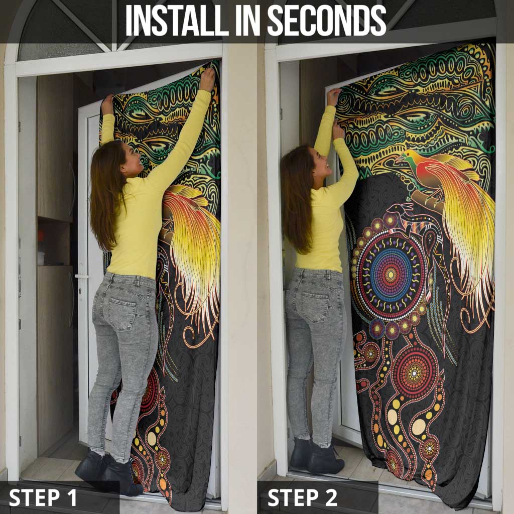 Papua New Guinea and Australia Together Door Cover Bird of Paradise and Kangaroo Melanesian Aboriginal Motifs - Polynesian Pride