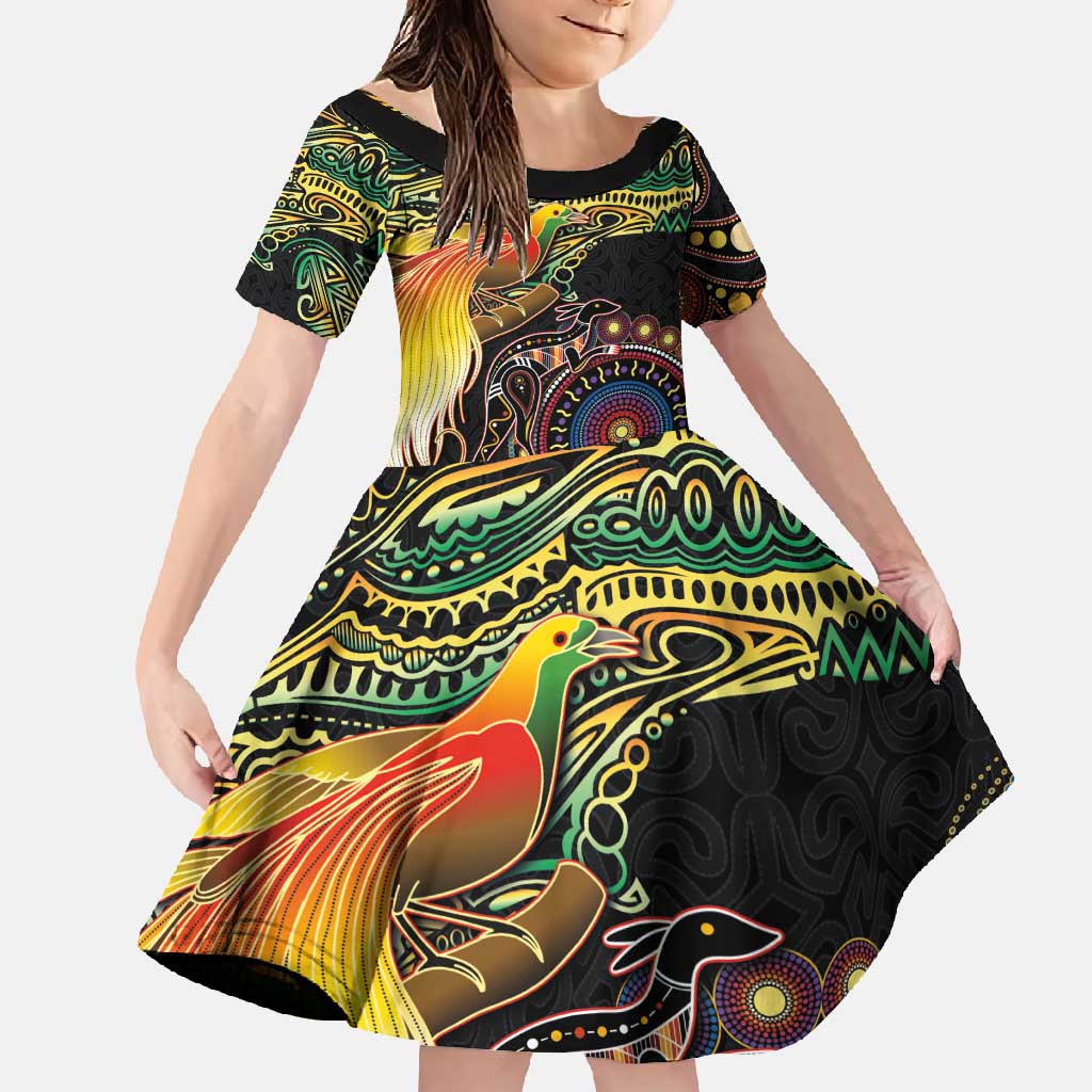 Papua New Guinea and Australia Together Family Matching Mermaid Dress and Hawaiian Shirt Bird of Paradise and Kangaroo Melanesian Aboriginal Motifs - Polynesian Pride