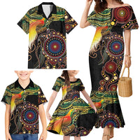 Papua New Guinea and Australia Together Family Matching Mermaid Dress and Hawaiian Shirt Bird of Paradise and Kangaroo Melanesian Aboriginal Motifs - Polynesian Pride