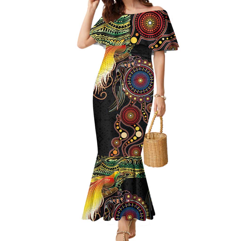 Papua New Guinea and Australia Together Family Matching Mermaid Dress and Hawaiian Shirt Bird of Paradise and Kangaroo Melanesian Aboriginal Motifs - Polynesian Pride