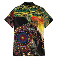 Papua New Guinea and Australia Together Family Matching Short Sleeve Bodycon Dress and Hawaiian Shirt Bird of Paradise and Kangaroo Melanesian Aboriginal Motifs - Polynesian Pride