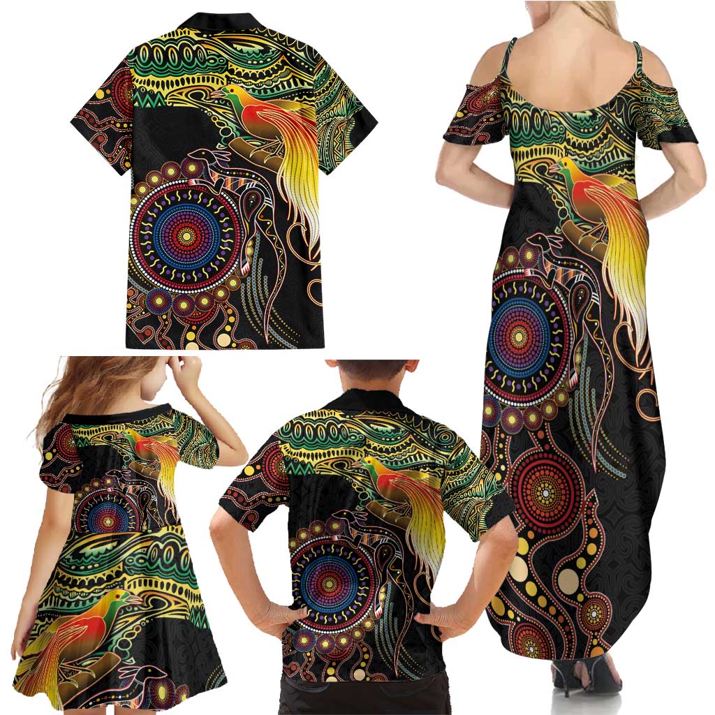 Papua New Guinea and Australia Together Family Matching Summer Maxi Dress and Hawaiian Shirt Bird of Paradise and Kangaroo Melanesian Aboriginal Motifs - Polynesian Pride