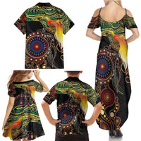 Papua New Guinea and Australia Together Family Matching Summer Maxi Dress and Hawaiian Shirt Bird of Paradise and Kangaroo Melanesian Aboriginal Motifs - Polynesian Pride