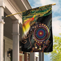 Papua New Guinea and Australia Together Garden Flag Bird of Paradise and Kangaroo Melanesian Aboriginal Motifs - Polynesian Pride