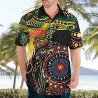 Papua New Guinea and Australia Together Hawaiian Shirt Bird of Paradise and Kangaroo Melanesian Aboriginal Motifs - Polynesian Pride