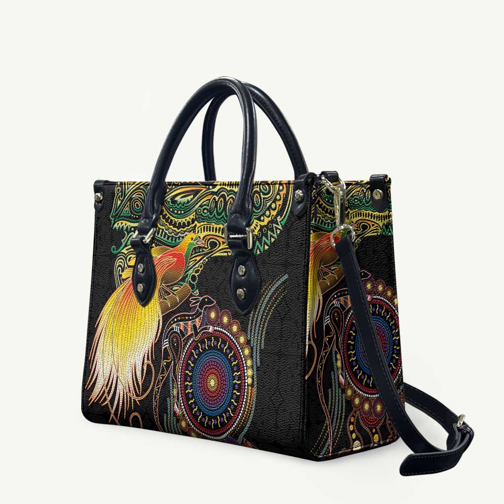Papua New Guinea and Australia Together Leather Bag Bird of Paradise and Kangaroo Melanesian Aboriginal Motifs - Polynesian Pride