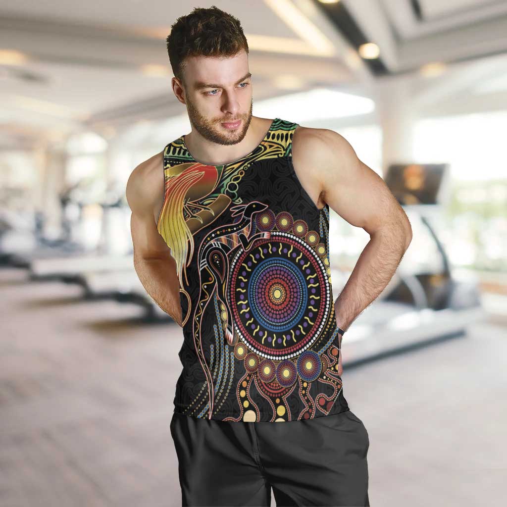 Papua New Guinea and Australia Together Men Tank Top Bird of Paradise and Kangaroo Melanesian Aboriginal Motifs - Polynesian Pride