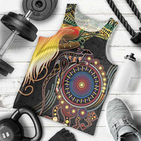 Papua New Guinea and Australia Together Men Tank Top Bird of Paradise and Kangaroo Melanesian Aboriginal Motifs - Polynesian Pride