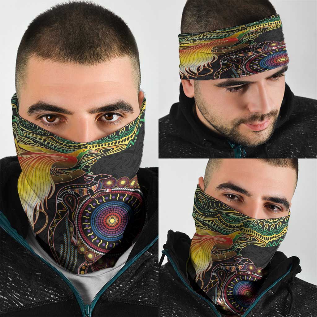 Papua New Guinea and Australia Together Neck Gaiter Bird of Paradise and Kangaroo Melanesian Aboriginal Motifs - Polynesian Pride