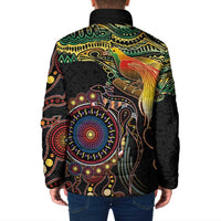 Papua New Guinea and Australia Together Padded Jacket Bird of Paradise and Kangaroo Melanesian Aboriginal Motifs - Polynesian Pride