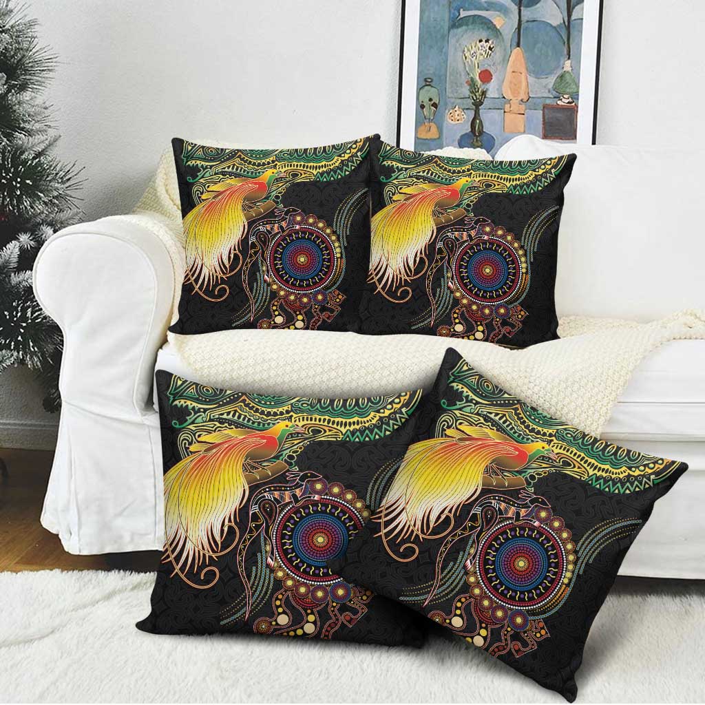 Papua New Guinea and Australia Together Pillow Cover Bird of Paradise and Kangaroo Melanesian Aboriginal Motifs - Polynesian Pride