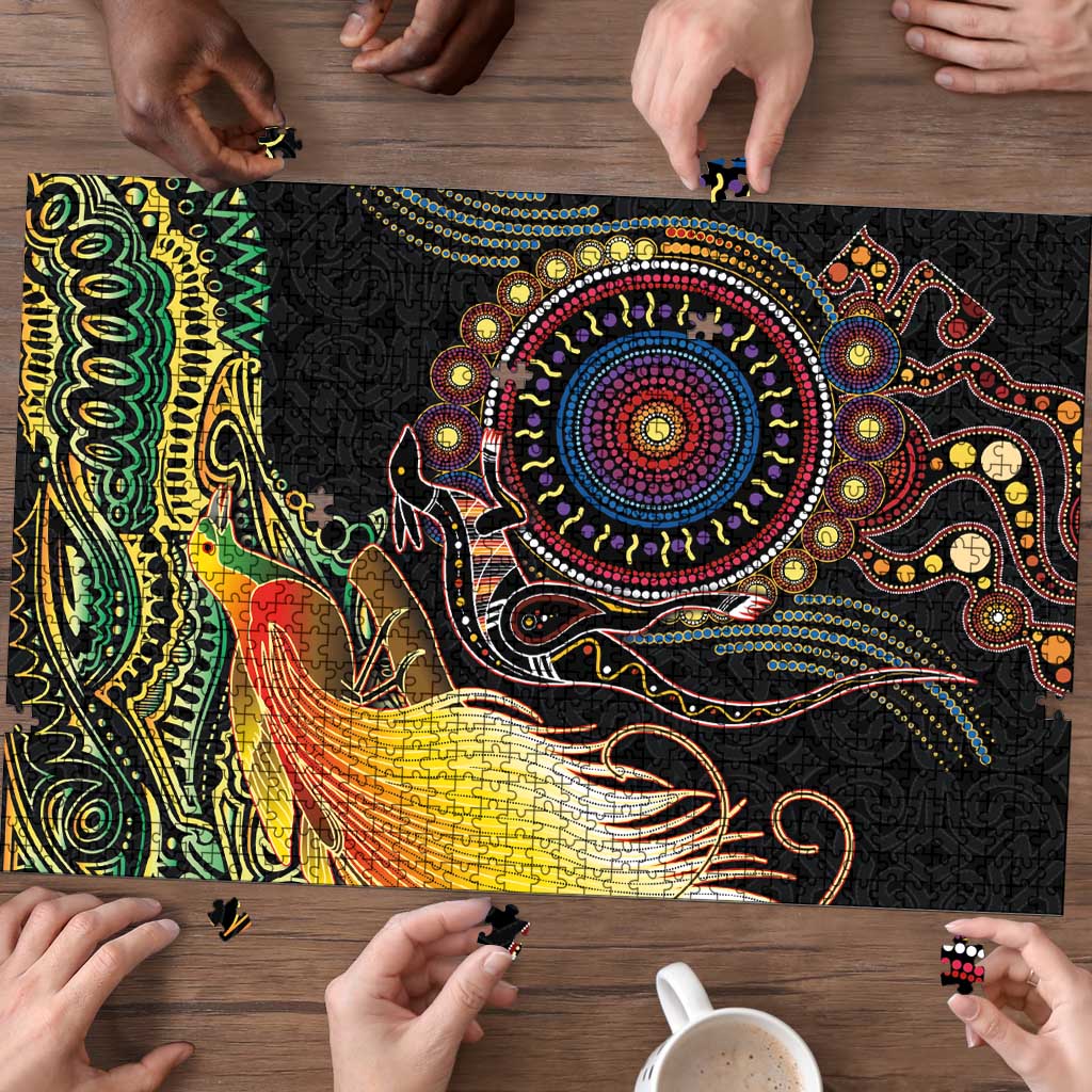 Papua New Guinea and Australia Together Puzzle Bird of Paradise and Kangaroo Melanesian Aboriginal Motifs - Polynesian Pride