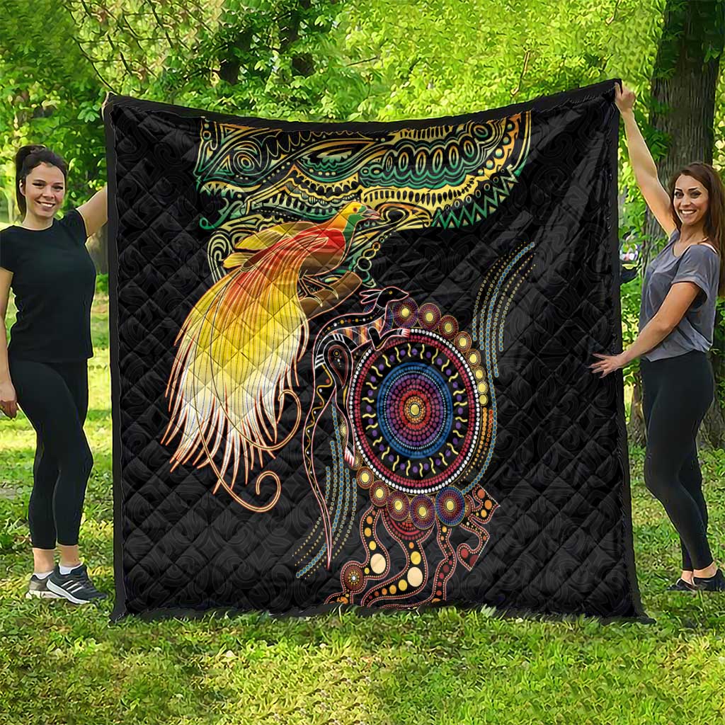 Papua New Guinea and Australia Together Quilt Bird of Paradise and Kangaroo Melanesian Aboriginal Motifs - Polynesian Pride