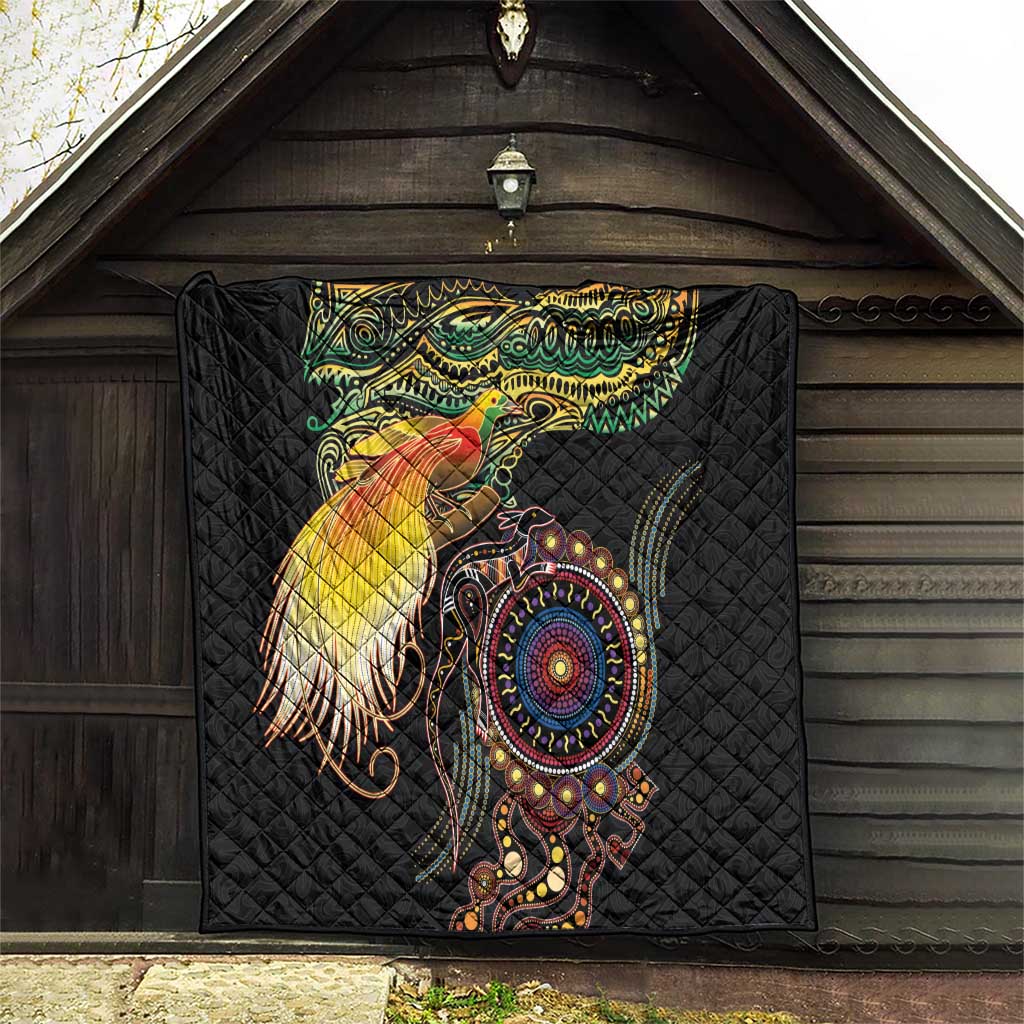 Papua New Guinea and Australia Together Quilt Bird of Paradise and Kangaroo Melanesian Aboriginal Motifs - Polynesian Pride