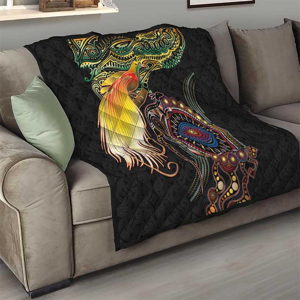Papua New Guinea and Australia Together Quilt Bird of Paradise and Kangaroo Melanesian Aboriginal Motifs - Polynesian Pride