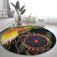 Papua New Guinea and Australia Together Round Carpet Bird of Paradise and Kangaroo Melanesian Aboriginal Motifs - Polynesian Pride