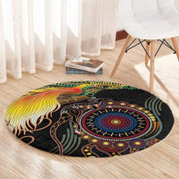Papua New Guinea and Australia Together Round Carpet Bird of Paradise and Kangaroo Melanesian Aboriginal Motifs - Polynesian Pride