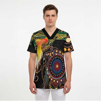 Papua New Guinea and Australia Together Scrub Top Bird of Paradise and Kangaroo Melanesian Aboriginal Motifs - Polynesian Pride
