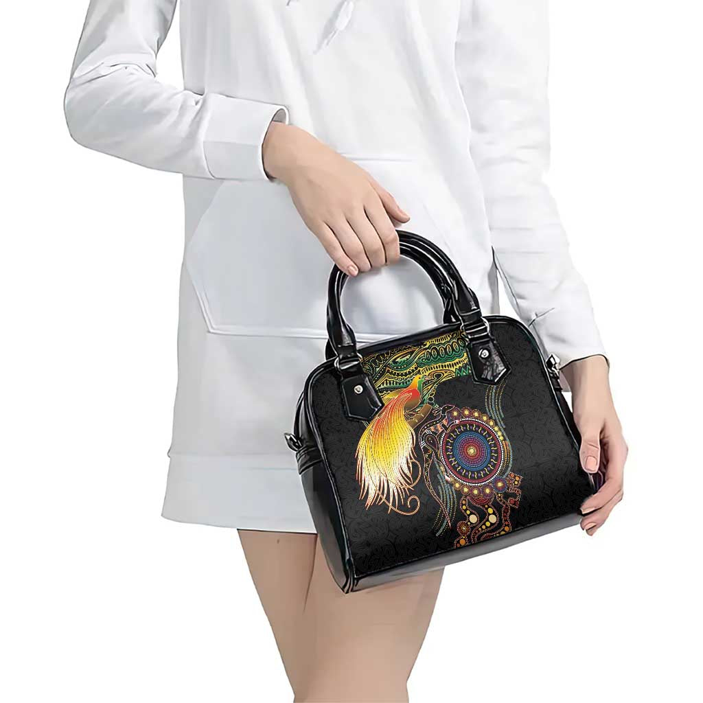 Papua New Guinea and Australia Together Shoulder Handbag Bird of Paradise and Kangaroo Melanesian Aboriginal Motifs - Polynesian Pride
