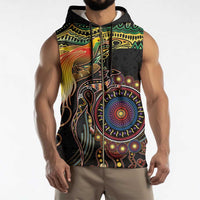 Papua New Guinea and Australia Together Sleeveless Zip Hoodie Bird of Paradise and Kangaroo Melanesian Aboriginal Motifs - Polynesian Pride