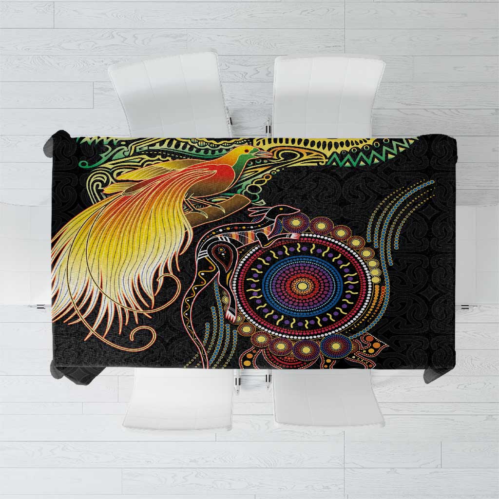Papua New Guinea and Australia Together Tablecloth Bird of Paradise and Kangaroo Melanesian Aboriginal Motifs - Polynesian Pride
