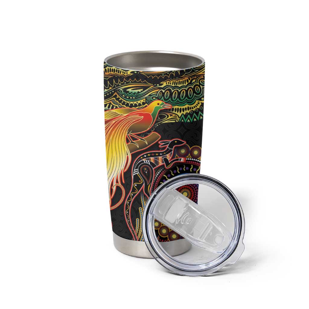 Papua New Guinea and Australia Together Tumbler Cup Bird of Paradise and Kangaroo Melanesian Aboriginal Motifs - Polynesian Pride